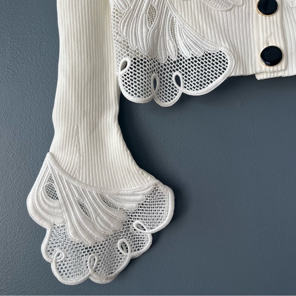 Self-Portrait Inserted Lace Ribbed Knit Cardigan Top - Picture 5 of 10